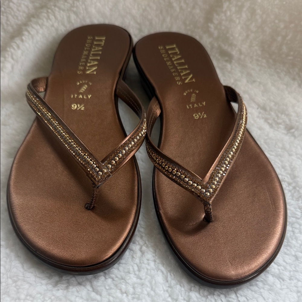Italian Shoemakers Copper-Bronze Embellished Thong Sandals - Picture 3 of 9